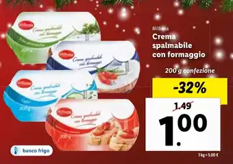 Lidl Milbona Crema spalmabile con formaggio 200 g confezione offerta