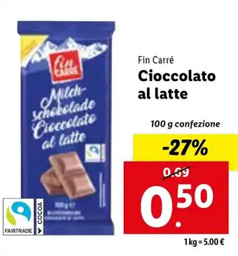 Lidl Fin Carré Cioccolato al latte 100 g confezione offerta