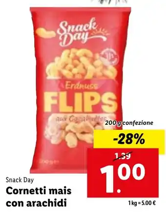 Lidl Snack Day Cornetti mais con arachidi 200 g confezione offerta