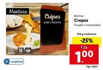 Lidl Monissa Crepes Funghi e mozzarella 250 g confezione offerta