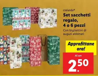 Lidl crelando Set sacchetti regalo, 4 o 6 pezzi offerta