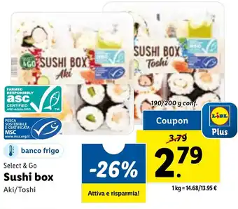 Lidl Select & Go Sushi box Aki/Toshi 190/200 g conf. offerta