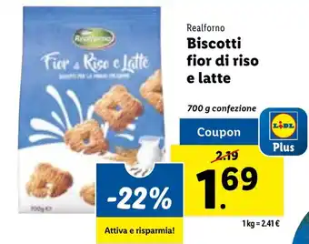 Lidl Realforno Biscotti fior di riso e latte 700 g confezione offerta