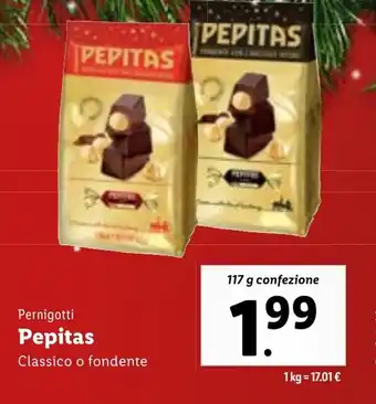 Lidl Pernigotti Pepitas Classico o fondente 117 g confezione offerta