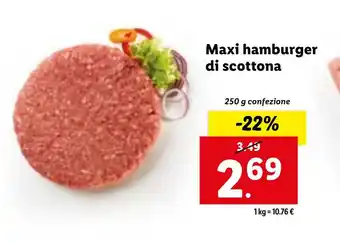 Lidl Maxi hamburger di scottona 250 g confezione offerta