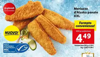 Lidl Merluzzo d'Alaska panato XXL 500 g confezione offerta