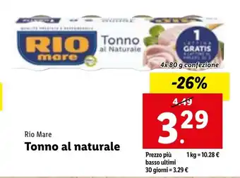 Lidl Rio Mare Tonno al naturale 4x 80 g confezione offerta