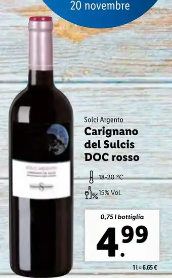 Lidl Solci Argento Carignano del Sulcis DOC rosso 0,75 l bottiglia offerta