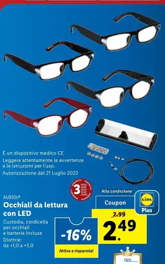 Lidl AURIOL Occhiali da lettura con LED offerta