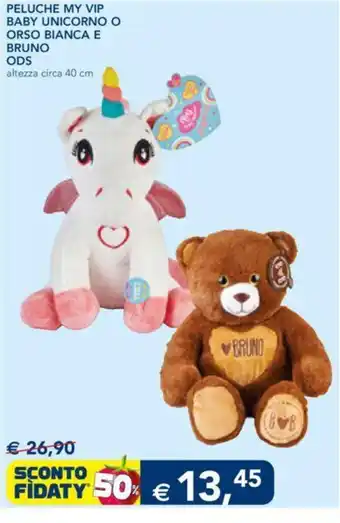 PELUCHE MY VIP BABY UNICORNO O ORSO BIANCA E BRUNO ODS altezza circa 40 cm