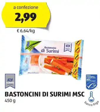 ALDI ALMARE BASTONCINI DI SURIMI MSC 450 g offerta