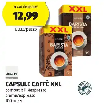 ALDI amaroy CAPSULE CAFFÈ XXL compatibili Nespresso crema/espresso 100 pezzi offerta