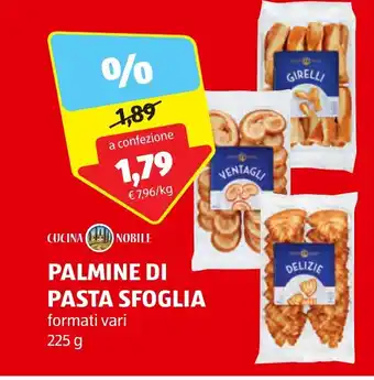 ALDI CUCINA NOBILE PALMINE DI PASTA SFOGLIA formati vari 225 g offerta