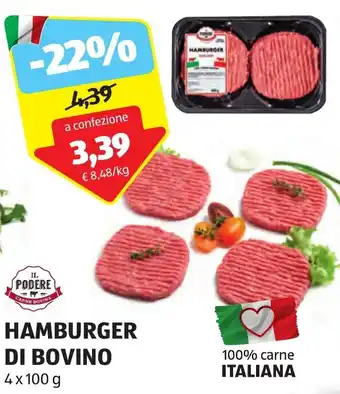 ALDI IL PODERE HAMBURGER DI BOVINO 4x100 g offerta