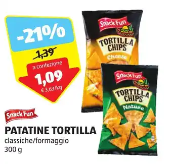 ALDI Snack Fun PATATINE TORTILLA classiche/formaggio 300 g offerta