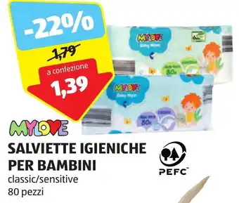 ALDI MYLOVE SALVIETTE IGIENICHE PER BAMBINI classic/sensitive 80 pezzi offerta