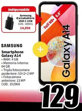 MediaWorld SAMSUNG Smartphone Galaxy A14 offerta