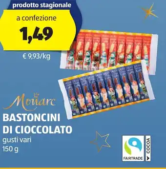 ALDI Monarc BASTONCINI DI CIOCCOLATO gusti vari 150 g offerta