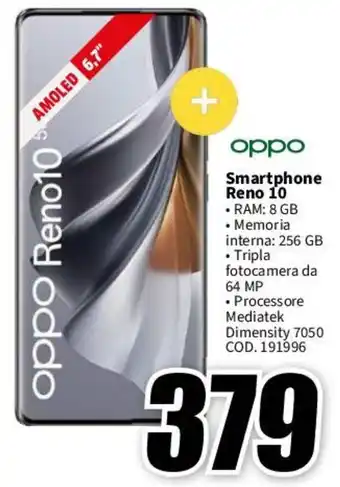 MediaWorld oppo Smartphone Reno 10 offerta