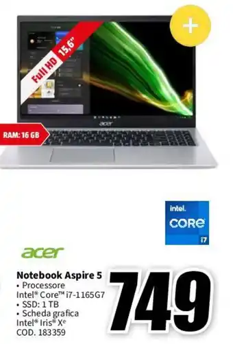 MediaWorld acer Notebook Aspire 5 offerta