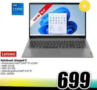 MediaWorld Lenovo Notebook Ideapad 3 offerta