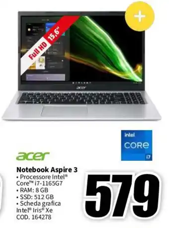MediaWorld acer Notebook Aspire 3 offerta