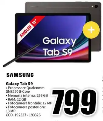 MediaWorld SAMSUNG Galaxy Tab S9 offerta