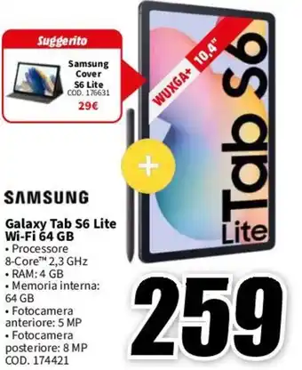MediaWorld SAMSUNG Galaxy Tab S6 Lite Wi-Fi 64 GB offerta