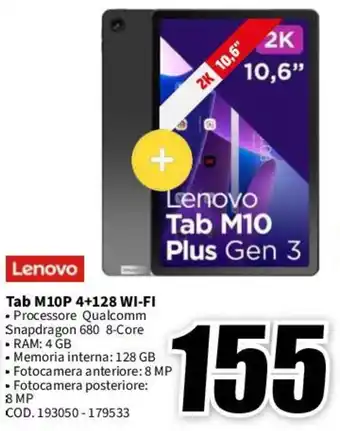 MediaWorld Lenovo Tab M10P 4+128 WI-FI offerta