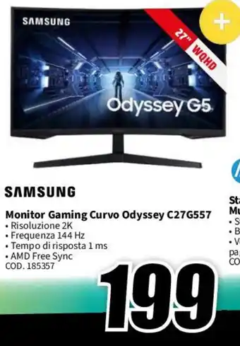 MediaWorld SAMSUNG Monitor Gaming Curvo Odyssey C27G557 offerta