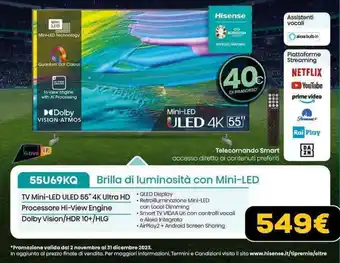 Euronics Hisense TV Mini-LED ULED 55" 4K Ultra HD 55U69KQ offerta