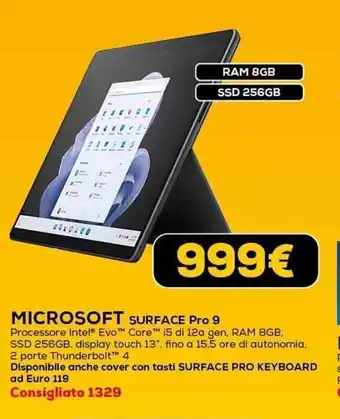 Euronics MICROSOFT SURFACE Pro 9 offerta