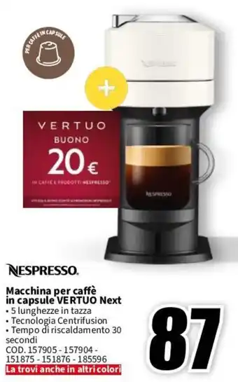 MediaWorld NESPRESSO Macchina per caffè in capsule VERTUO Next offerta