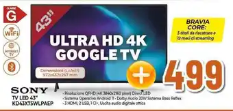 Expert SONY TV LED 43" KD43X75WLPAEP offerta