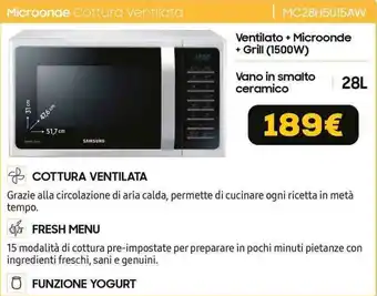 Euronics Samsung Microonde Cottura Ventilata MC28H5015AW offerta