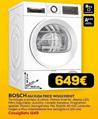 Euronics BOSCH ASCIUGATRICE WQG233D1IT offerta