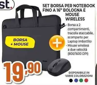Expert SET BORSA PER NOTEBOOK FINO A 16" BOLOGNA E MOUSE WIRELESS offerta