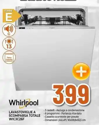 Expert Whirlpool LAVASTOVIGLIE A SCOMPARSA TOTALE WIC3C26F offerta