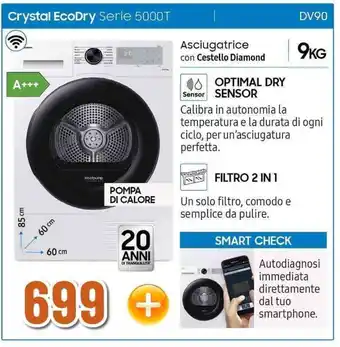Crystal EcoDry Serie 5000T DV90 Asciugatrice con Cestello Diamond