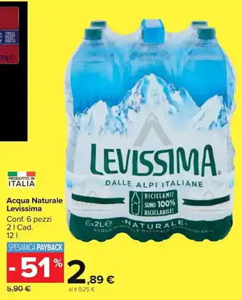 Carrefour Market Acqua Naturale Levissima Conf. 6 pezzi 21 Cad. 12 l offerta