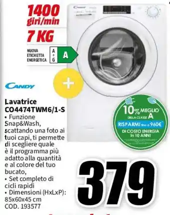 MediaWorld CANDY Lavatrice CO4474TWM6/1-S offerta