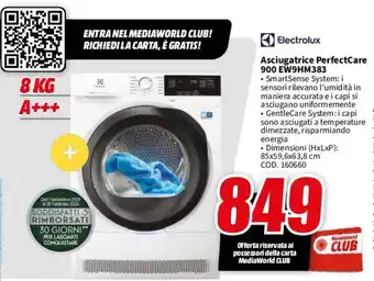 MediaWorld Electrolux Asciugatrice PerfectCare 900 EW9HM383 offerta