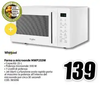 MediaWorld Whirlpool Forno a microonde MWP253W offerta