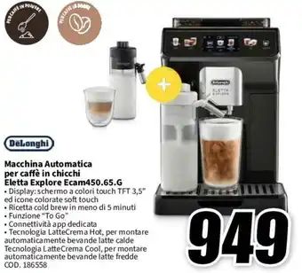 MediaWorld DeLonghi Macchina Automatica per caffè in chicchi Eletta Explore Ecam450.65.G offerta