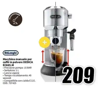 MediaWorld DeLonghi Macchina manuale per caffè in polvere DEDICA EC685.M offerta