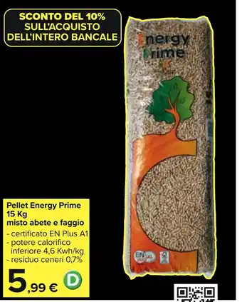 Carrefour Pellet Energy Prime 15 Kg misto abete e faggio offerta