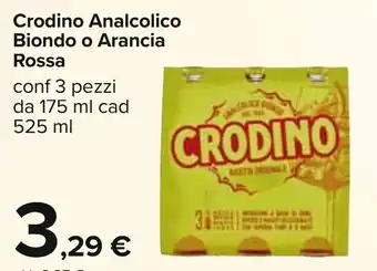 Carrefour Crodino Analcolico Biondo o Arancia Rossa 525 ml offerta