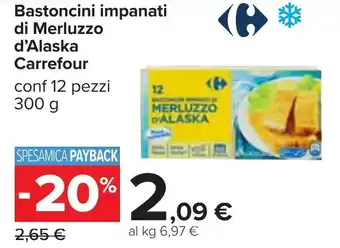 Carrefour Bastoncini impanati di Merluzzo d'Alaska Carrefour conf 12 pezzi 300 g offerta