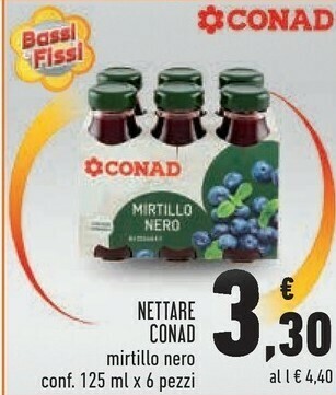 Conad Conad - Le Spremute 100% Frutta Mirtillo Nero Selvatico E Rosso Con Uva 125 G(ml) offerta