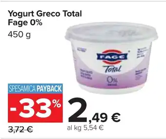 Carrefour Yogurt Greco Total Fage 0% 450 g offerta